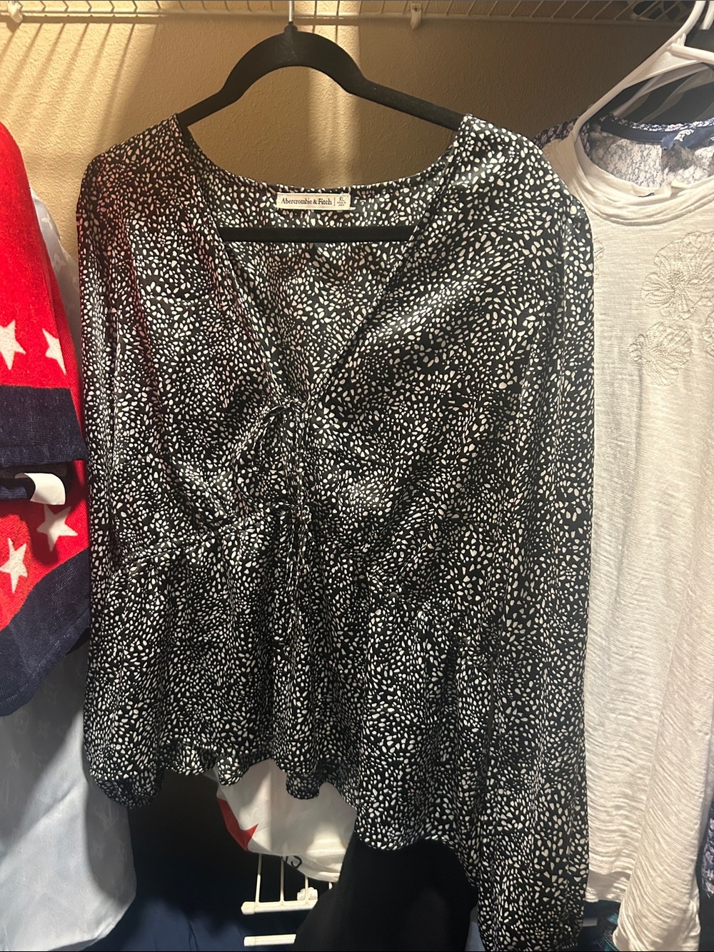 Abercrombie & Fitch Black and White Tie-Front Peplum Blouse